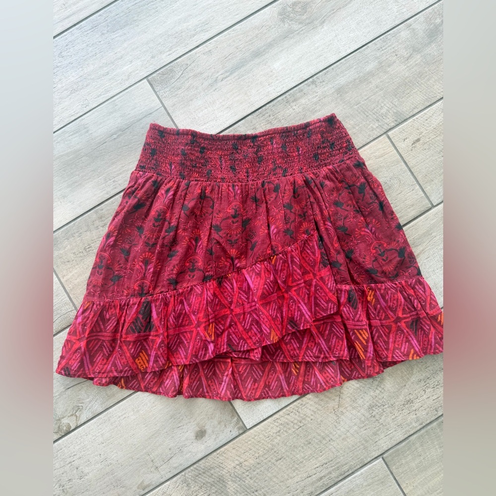 Free People Magenta Printed Smocked-Waist Circle Skirt